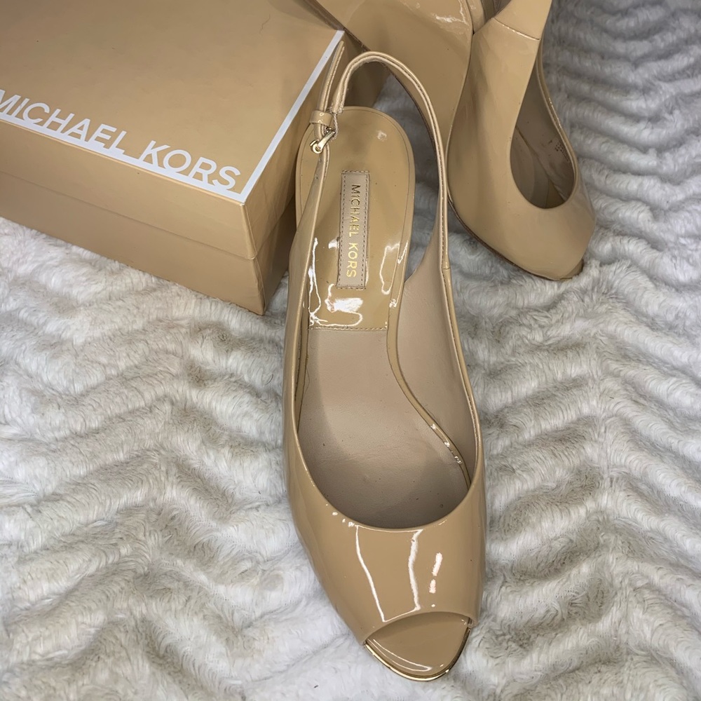 Michael Kors Patent Wedge Pumps